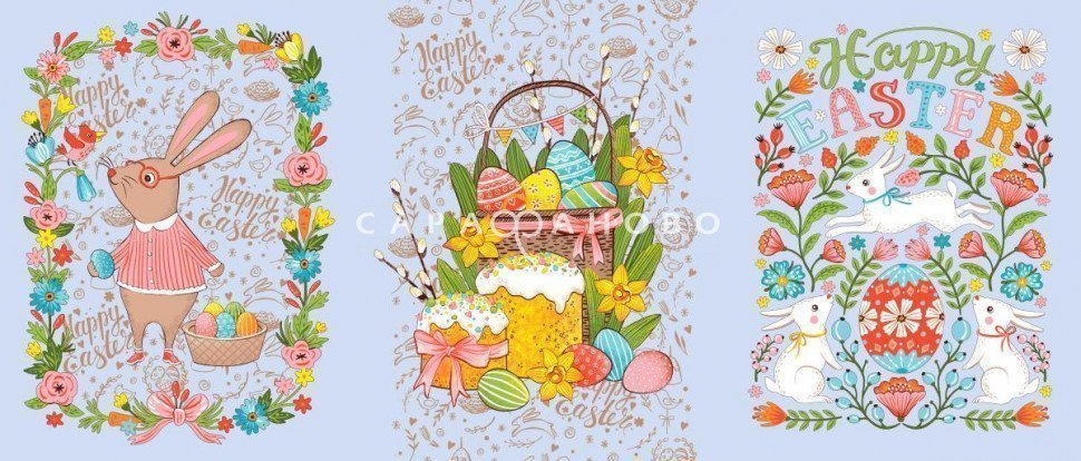 Ткань Полотно вафельное 150 см рис 35066 вид 2 Happy Easter