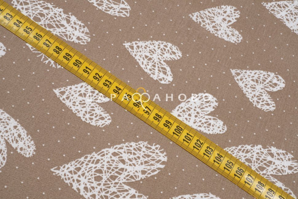 Ткань Бязь 150 см. Сердечки вяз. кофе о/м рис. 7295/34