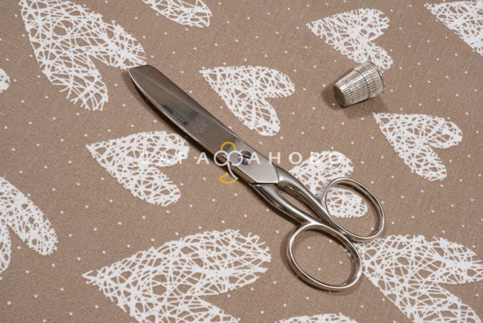 Ткань Бязь 150 см. Сердечки вяз. кофе о/м рис. 7295/34