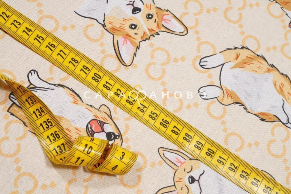 Ткань Перкаль 220 см рис 6979 вид 1 Веселые корги