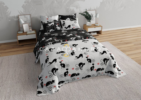 Ткань Перкаль 220 см 115 гр рис Кошки (на чёрном)
