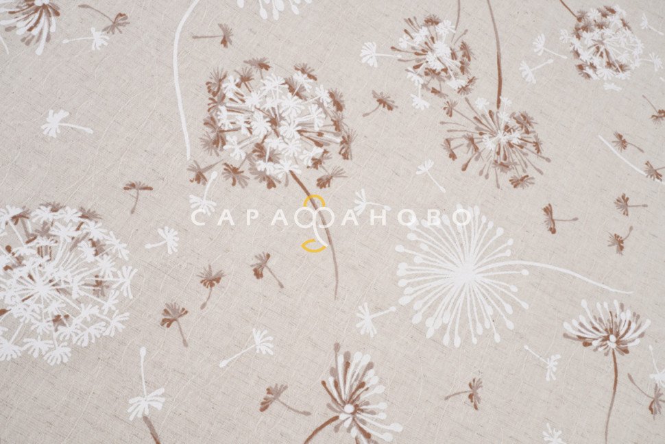 Ткань Полулён п/варёный, жаккард 150 см. рис ОДУВАНЧИКИ № 1519 (155 гр/м2)