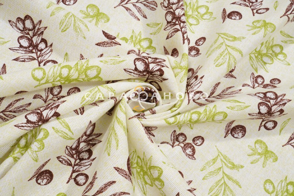 Ткань Рогожка 150 см рис. Оливки рис. 30093/1