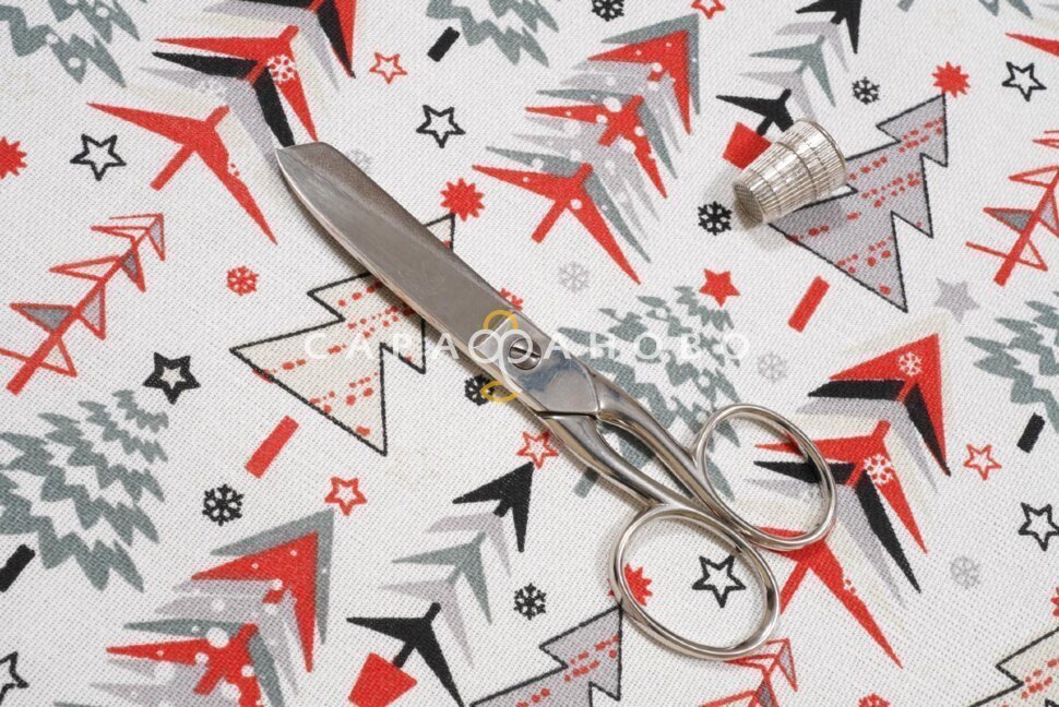 Ткань Рогожка 150 см рис. 7377/1 Ёлочки (красный)