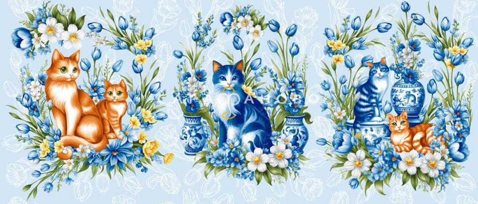 Рогожка 150 см 163 гр наб арт. 904 рис  29352-1 Декоративные котики