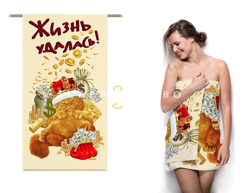 Ткань Полотно вафельное 150 см "Денежный кот" рис 30169 вид 1, фото 2