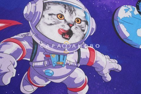 Ткань Бязь 150 см Детская рис Кот-космонавт 9713 вид 1