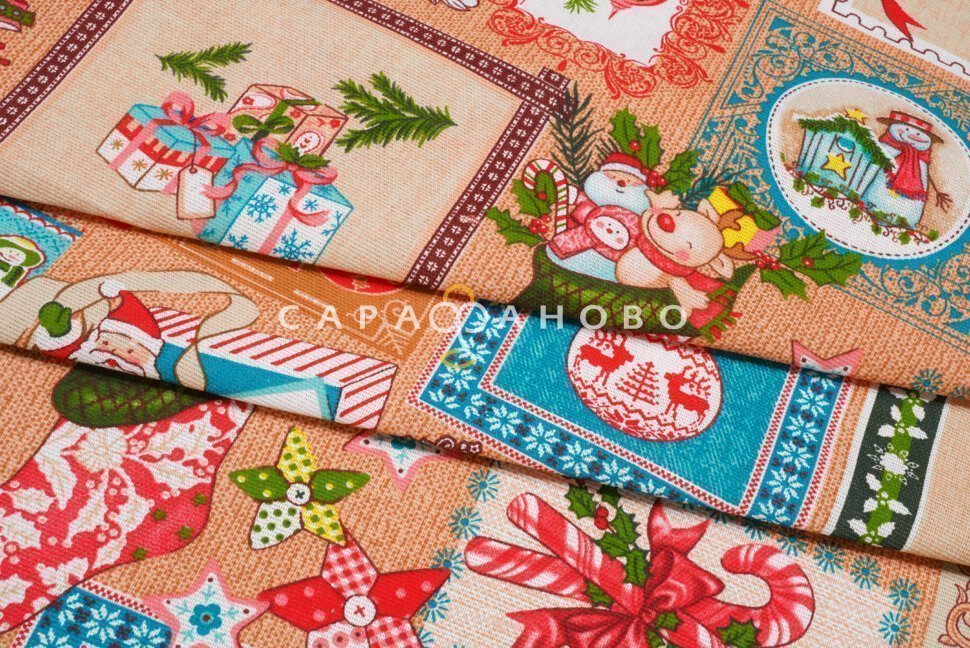 Ткань Рогожка 150 см арт. 904 рис 35045 вид 1 Новогодние мотивы